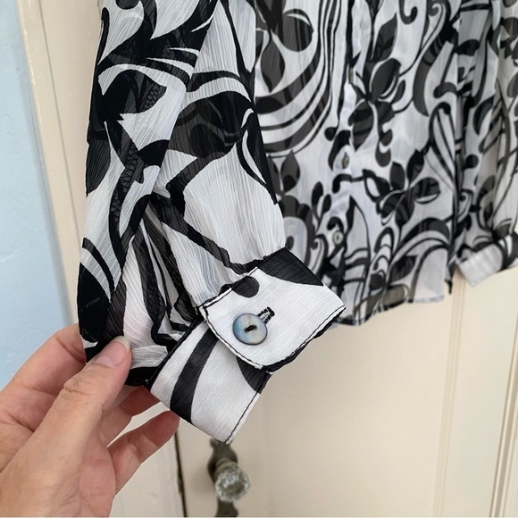 Travel Smith Trending Black and White Easy Care Sheer Button Down Shirt Size PL - Picture 5 of 9